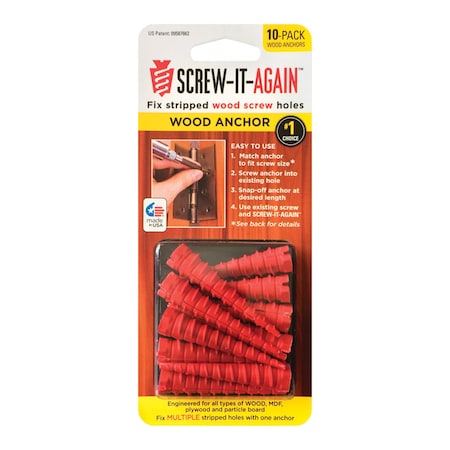 Screw-It-Again SCREW-IT-AGAIN 1/4 in. D X 1 in. L Polypropylene Hex Head Wood Anchor 10 pk SIA-10PK